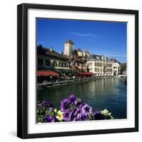 Canal Side Restaurants Below the Chateau, Annecy, Lake Annecy, Rhone Alpes, France, Europe-Stuart Black-Framed Photographic Print