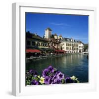 Canal Side Restaurants Below the Chateau, Annecy, Lake Annecy, Rhone Alpes, France, Europe-Stuart Black-Framed Photographic Print