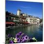 Canal Side Restaurants Below the Chateau, Annecy, Lake Annecy, Rhone Alpes, France, Europe-Stuart Black-Mounted Photographic Print