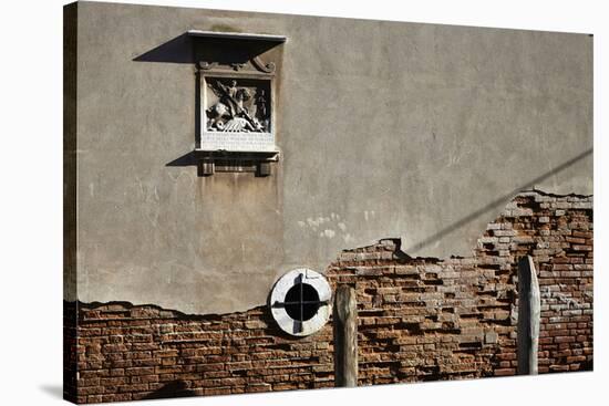 Canal Side Wall in Venice, Italy with Relief of George and the Dragon-Richard Bryant-Stretched Canvas