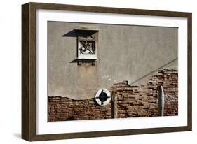Canal Side Wall in Venice, Italy with Relief of George and the Dragon-Richard Bryant-Framed Photo