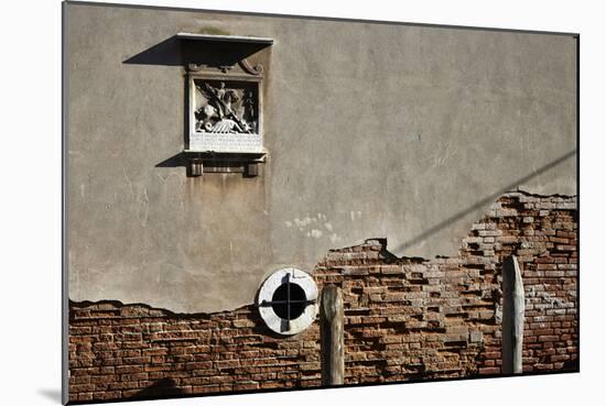 Canal Side Wall in Venice, Italy with Relief of George and the Dragon-Richard Bryant-Mounted Photo