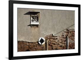 Canal Side Wall in Venice, Italy with Relief of George and the Dragon-Richard Bryant-Framed Photo