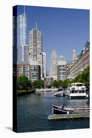 Canal View of the Chicago's Magnificent Mile City Skyline, Chicago, Illinois-Cindy Miller Hopkins-Stretched Canvas
