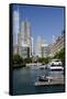 Canal View of the Chicago's Magnificent Mile City Skyline, Chicago, Illinois-Cindy Miller Hopkins-Framed Stretched Canvas