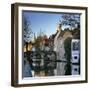 Canal View with Belfry in Winter, Bruges, West Vlaanderen (Flanders), Belgium, Europe-Stuart Black-Framed Premium Photographic Print