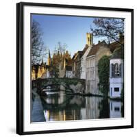 Canal View with Belfry in Winter, Bruges, West Vlaanderen (Flanders), Belgium, Europe-Stuart Black-Framed Premium Photographic Print