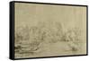 Canal with Boats, a Dyke Road and Trees-Rembrandt van Rijn-Framed Stretched Canvas