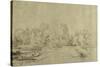 Canal with Boats, a Dyke Road and Trees-Rembrandt van Rijn-Stretched Canvas