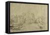 Canal with Boats, a Dyke Road and Trees-Rembrandt van Rijn-Framed Stretched Canvas