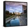 Canal with downtown view, White River State Park, Indianapolis, Indiana, USA.-Anna Miller-Framed Stretched Canvas