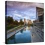 Canal with downtown view, White River State Park, Indianapolis, Indiana, USA.-Anna Miller-Stretched Canvas