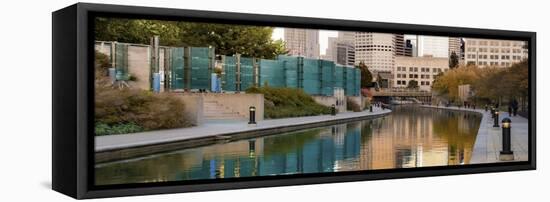 Canal with downtown view, White River State Park, Indianapolis, Indiana, USA.-Anna Miller-Framed Stretched Canvas