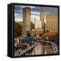 Canal with downtown view, White River State Park, Indianapolis, Indiana, USA.-Anna Miller-Framed Stretched Canvas