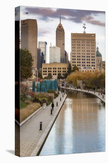 Canal with downtown view, White River State Park, Indianapolis, Indiana, USA.-Anna Miller-Stretched Canvas