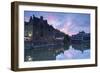 Canalside cafes on Leie Canal at sunset, Ghent, Flanders, Belgium, Europe-Ian Trower-Framed Photographic Print