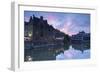 Canalside cafes on Leie Canal at sunset, Ghent, Flanders, Belgium, Europe-Ian Trower-Framed Photographic Print