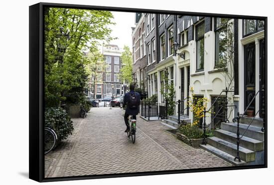 Canalside Houses, Amsterdam, Netherlands, Europe-Amanda Hall-Framed Stretched Canvas