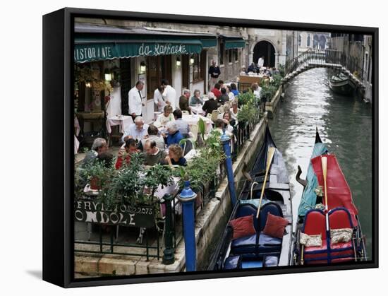 Canalside Restaurant, Venice, Veneto, Italy-Michael Short-Framed Stretched Canvas