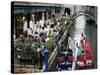 Canalside Restaurant, Venice, Veneto, Italy-Michael Short-Stretched Canvas