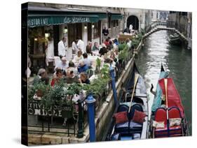 Canalside Restaurant, Venice, Veneto, Italy-Michael Short-Stretched Canvas