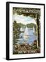 Canandaigua, New York - Lake View with Sailboats-Lantern Press-Framed Art Print