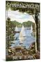 Canandaigua, New York - Lake View with Sailboats-Lantern Press-Mounted Art Print