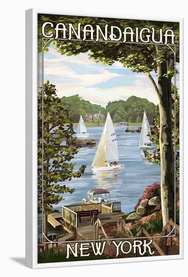 Canandaigua, New York - Lake View with Sailboats-Lantern Press-Framed Art Print