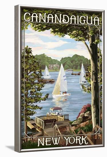 Canandaigua, New York - Lake View with Sailboats-Lantern Press-Framed Art Print