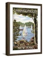 Canandaigua, New York - Lake View with Sailboats-Lantern Press-Framed Art Print