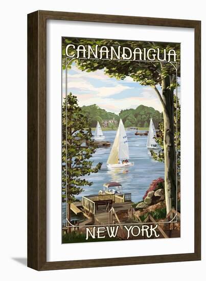 Canandaigua, New York - Lake View with Sailboats-Lantern Press-Framed Art Print