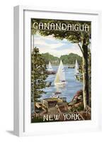 Canandaigua, New York - Lake View with Sailboats-Lantern Press-Framed Art Print