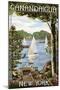 Canandaigua, New York - Lake View with Sailboats-Lantern Press-Mounted Art Print