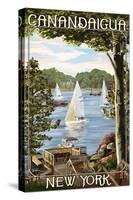 Canandaigua, New York - Lake View with Sailboats-Lantern Press-Stretched Canvas