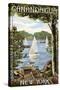 Canandaigua, New York - Lake View with Sailboats-Lantern Press-Stretched Canvas