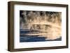 Canary Spring and steaming mist at sunrise, Mammoth Hot Springs, Yellowstone National Park.-Adam Jones-Framed Photographic Print