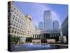 Canary Wharf from Cabot Square, Docklands, London, England, UK-Jean Brooks-Stretched Canvas