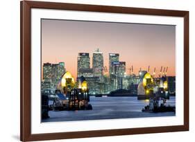 Canary Wharf with Thames Barrier, London, England, United Kingdom, Europe-Charles Bowman-Framed Photographic Print