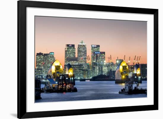 Canary Wharf with Thames Barrier, London, England, United Kingdom, Europe-Charles Bowman-Framed Photographic Print
