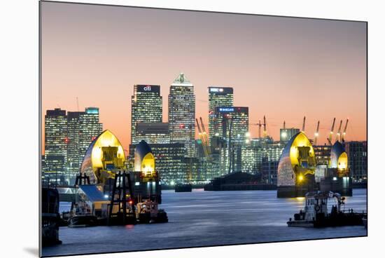 Canary Wharf with Thames Barrier, London, England, United Kingdom, Europe-Charles Bowman-Mounted Photographic Print
