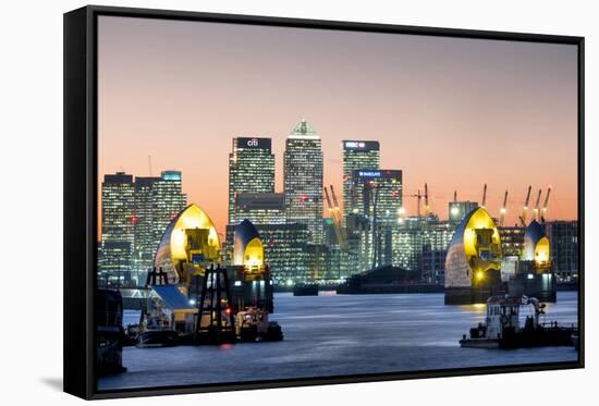Canary Wharf with Thames Barrier, London, England, United Kingdom, Europe-Charles Bowman-Framed Stretched Canvas
