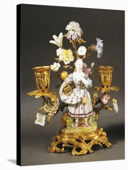 Candelabra with Gardener Girl Decorated with Flowers, 1752-null-Stretched Canvas