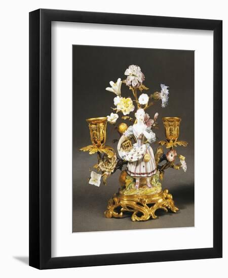 Candelabra with Gardener Girl Decorated with Flowers, 1752-null-Framed Giclee Print