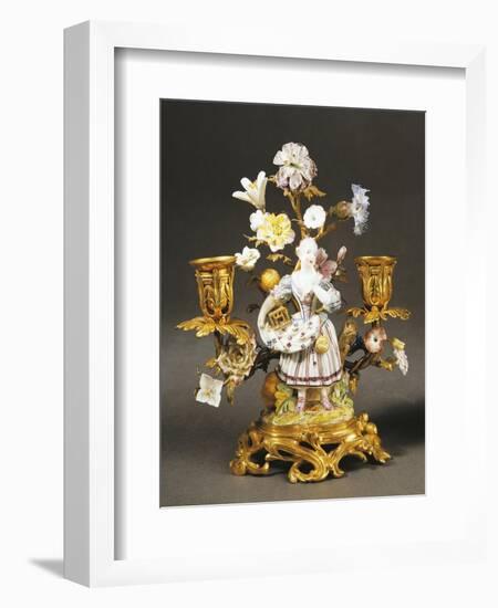 Candelabra with Gardener Girl Decorated with Flowers, 1752-null-Framed Giclee Print