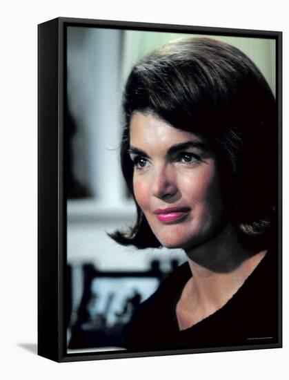 Candid Portrait of Former First Lady Jackie Kennedy in Her Georgetown Living Room-George Silk-Framed Stretched Canvas