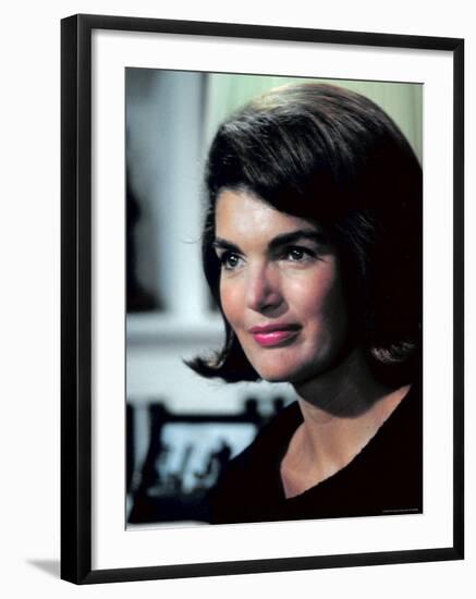 Candid Portrait of Former First Lady Jackie Kennedy in Her Georgetown Living Room-George Silk-Framed Premium Photographic Print