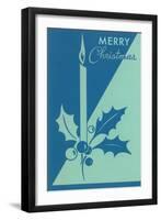 Candle and Holly, Blue-null-Framed Art Print