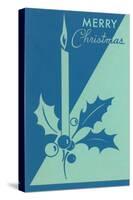 Candle and Holly, Blue-null-Stretched Canvas