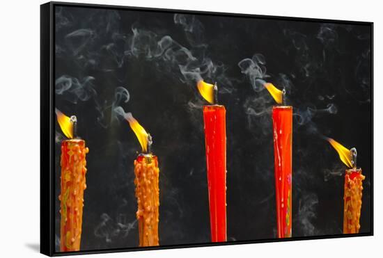 Candle burning at temple, Hanshan, Xinshi, Zhejiang Province, China-Keren Su-Framed Stretched Canvas