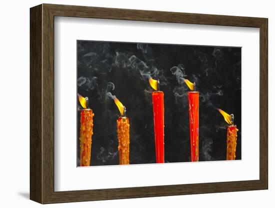 Candle burning at temple, Hanshan, Xinshi, Zhejiang Province, China-Keren Su-Framed Photographic Print